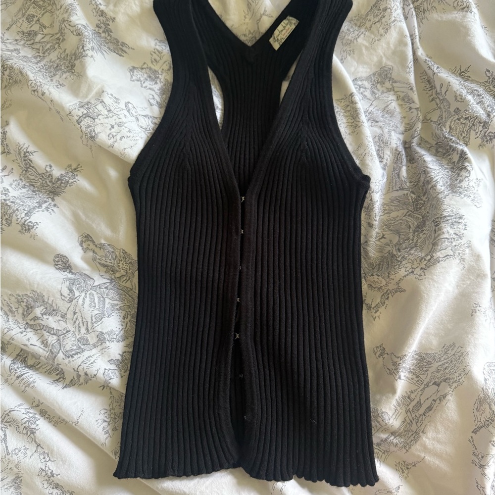 Black Sleeveless Ribbed Knit Top